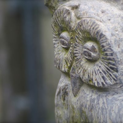 Eule Vollrelief an Basaltlava Säule aus Naturstein